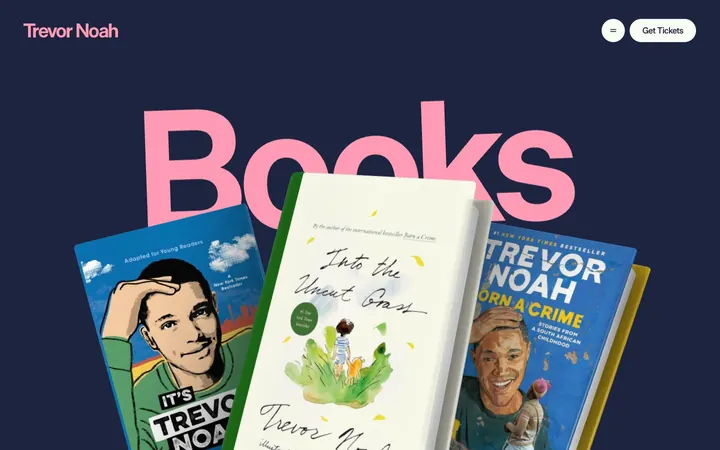 Trevor Noah Könyvek oldala három kiadvány borítójával